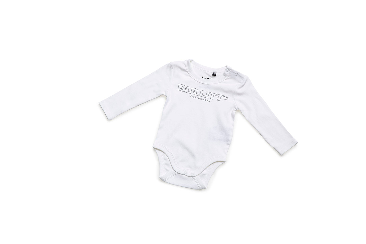 White bodystocking with the Bullitt cargo bike logo in black outline, on white background.