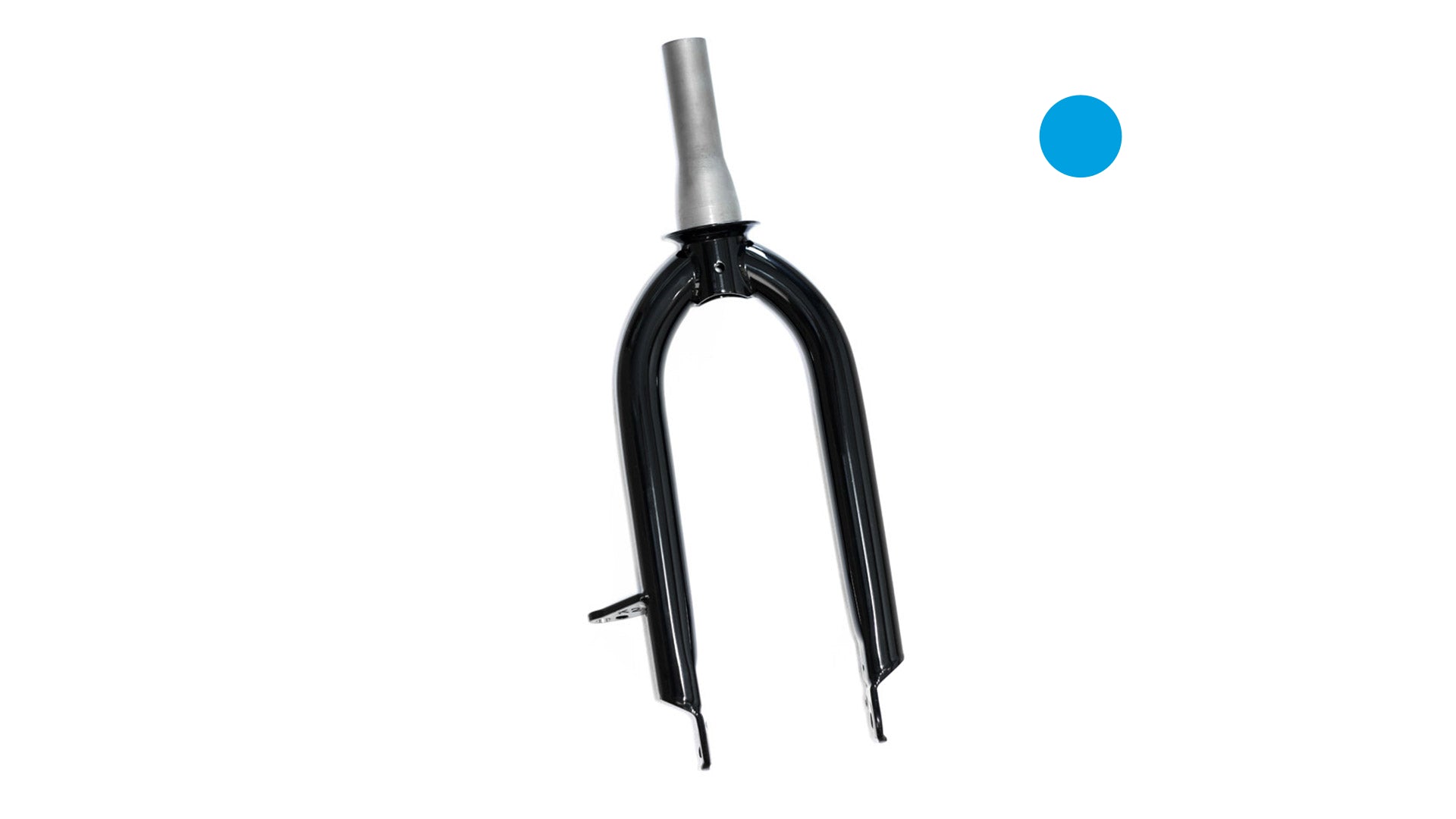 Studio picture of a Front fork with a Bluebird colored dot