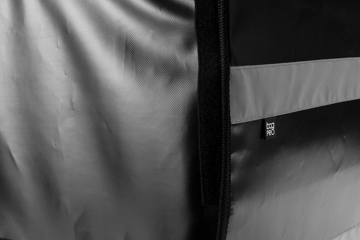 Closeup of the reflective panels of the BagPRO cargo box for Bullitt cargo bikes