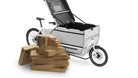 400L BagPRO with an open lid mounted on a Milkplus eBullitt X. Packages infront if the bike