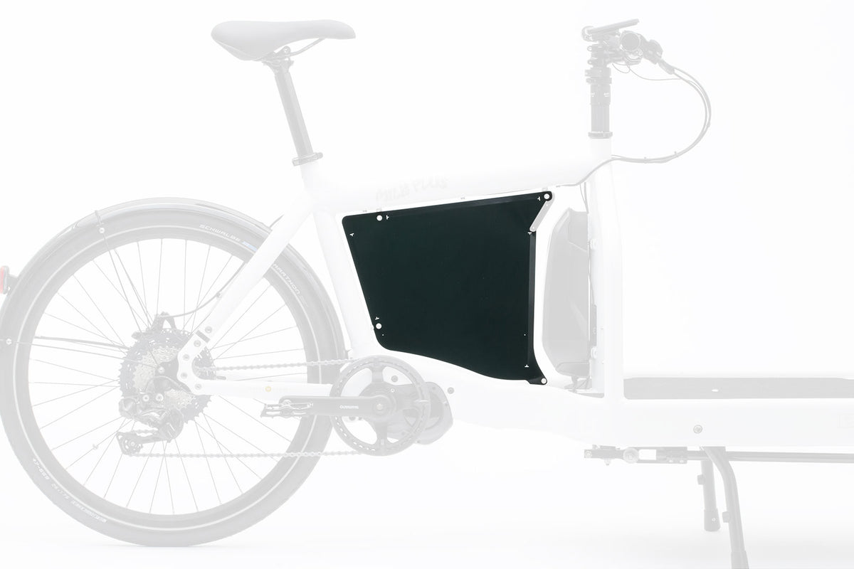 Closeup of a black billboard on an eBullitt cargo bike