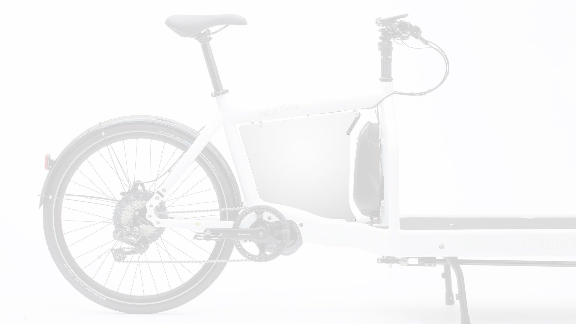 Closeup of a white billboard on an eBullitt cargo bike