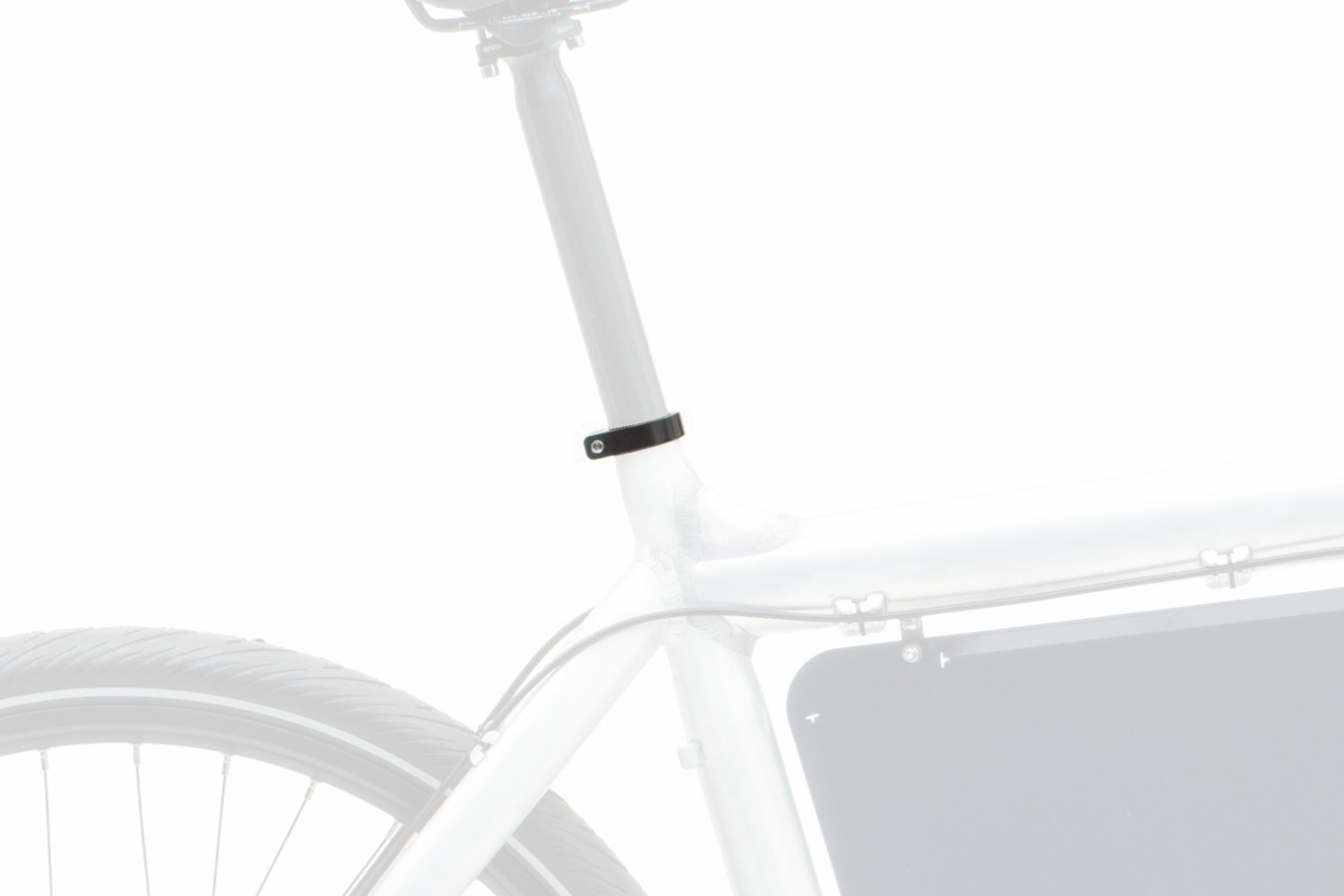 A black bolt-on seatclamp mounted on a Bullitt cargo bike, seen from the side.