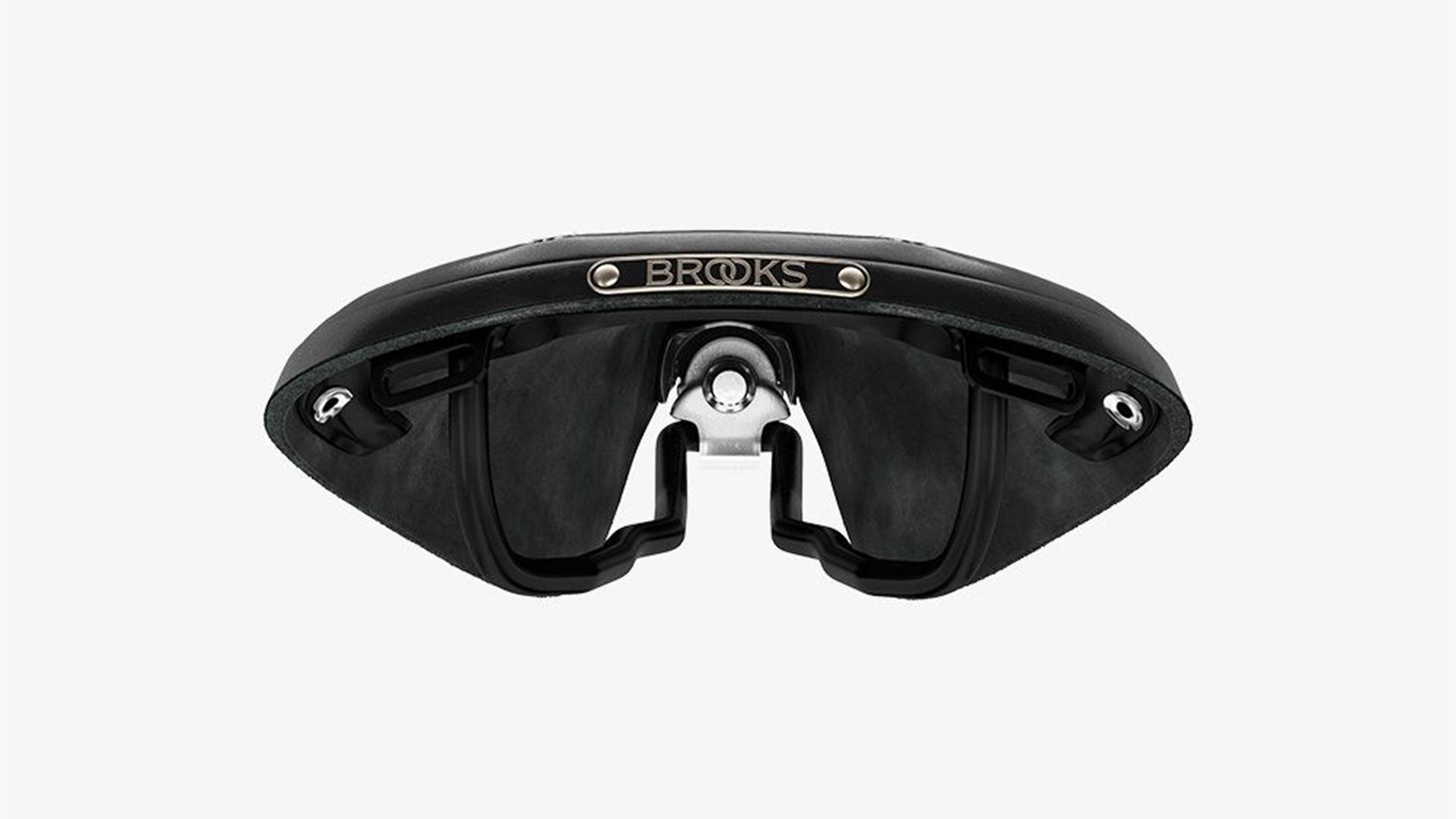 Brooks B17 black saddle seen from the back on a white background