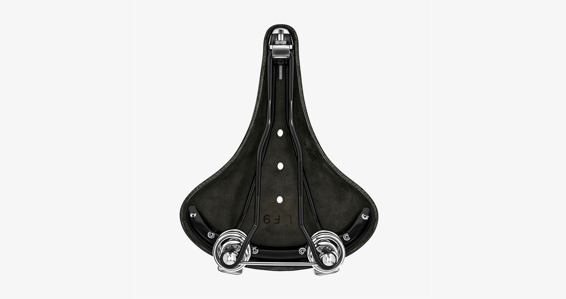 Brooks B67 black saddle seen from the bottom on a white background