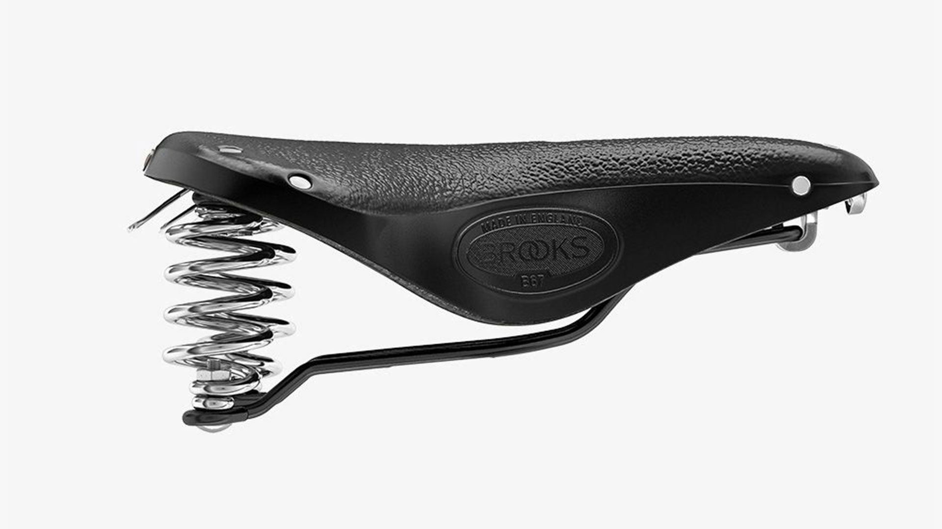 Brooks B67 black saddle seen from the side on a white background