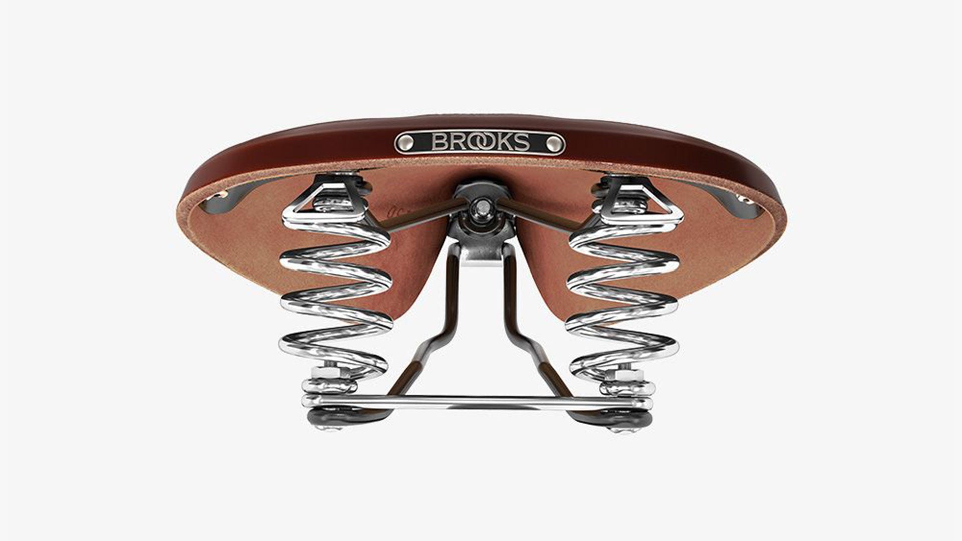 Brooks B67 brown saddle seen from the back on a white background