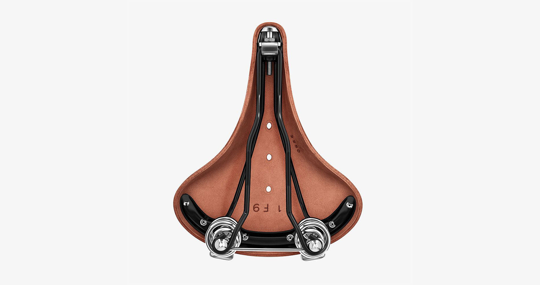 Brooks B67 brown saddle seen from the bottom on a white background