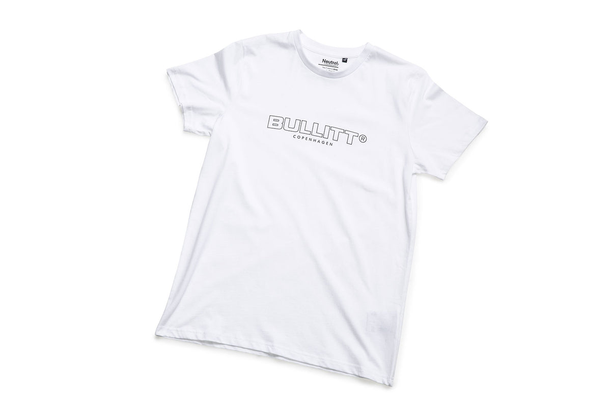 White T-shirt with the bullitt logo in the center