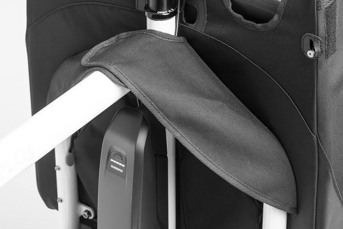 Close up of the velcro strap holding onto the frame of the Bullitt