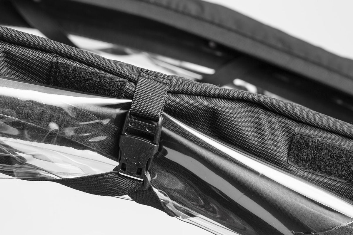 Close up of the straps holder the sidewindow on the Canopy