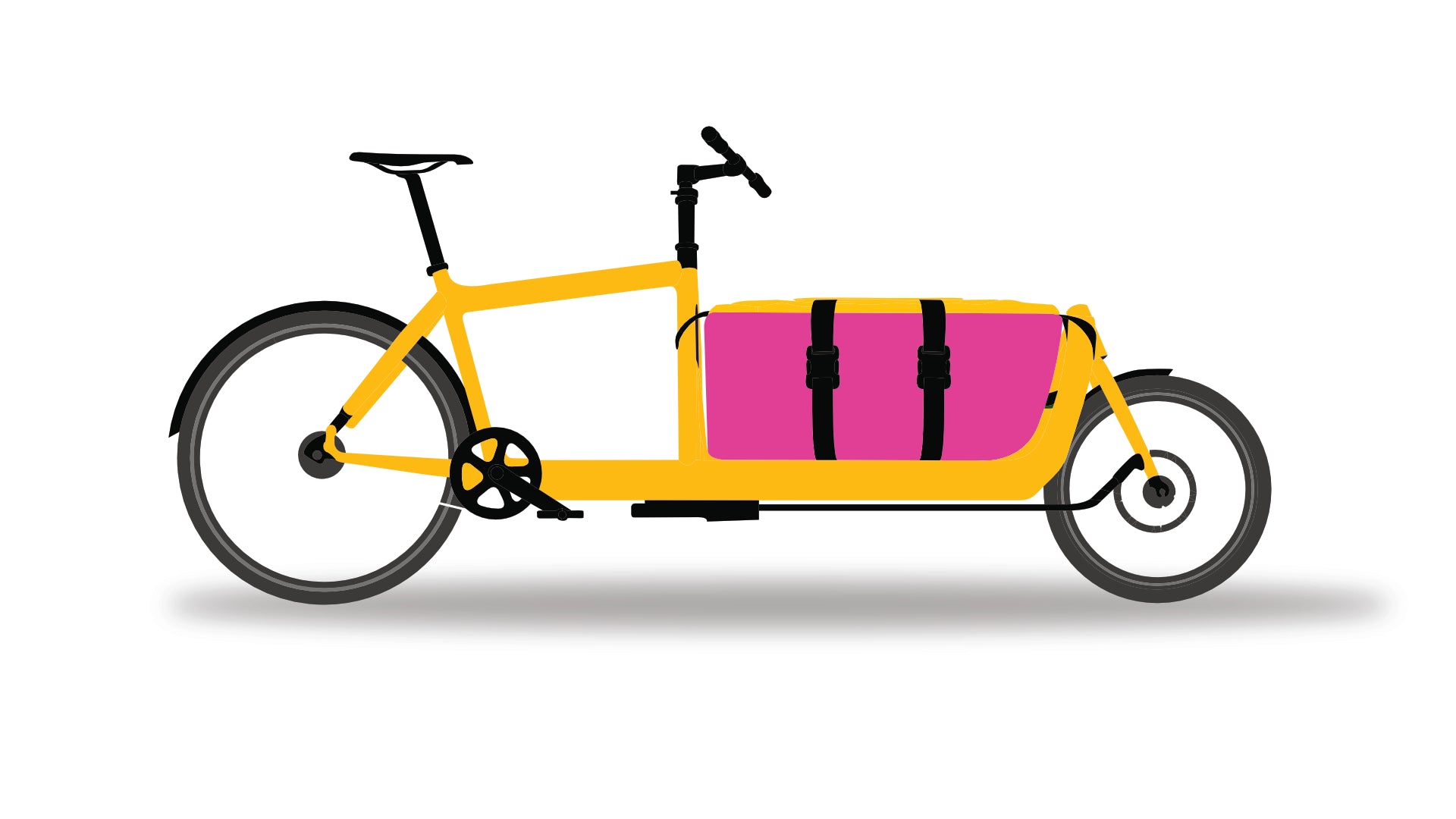 Cargo bag from Dyed in the wool with Pink and yellow panels displayed on a yellow bullitt