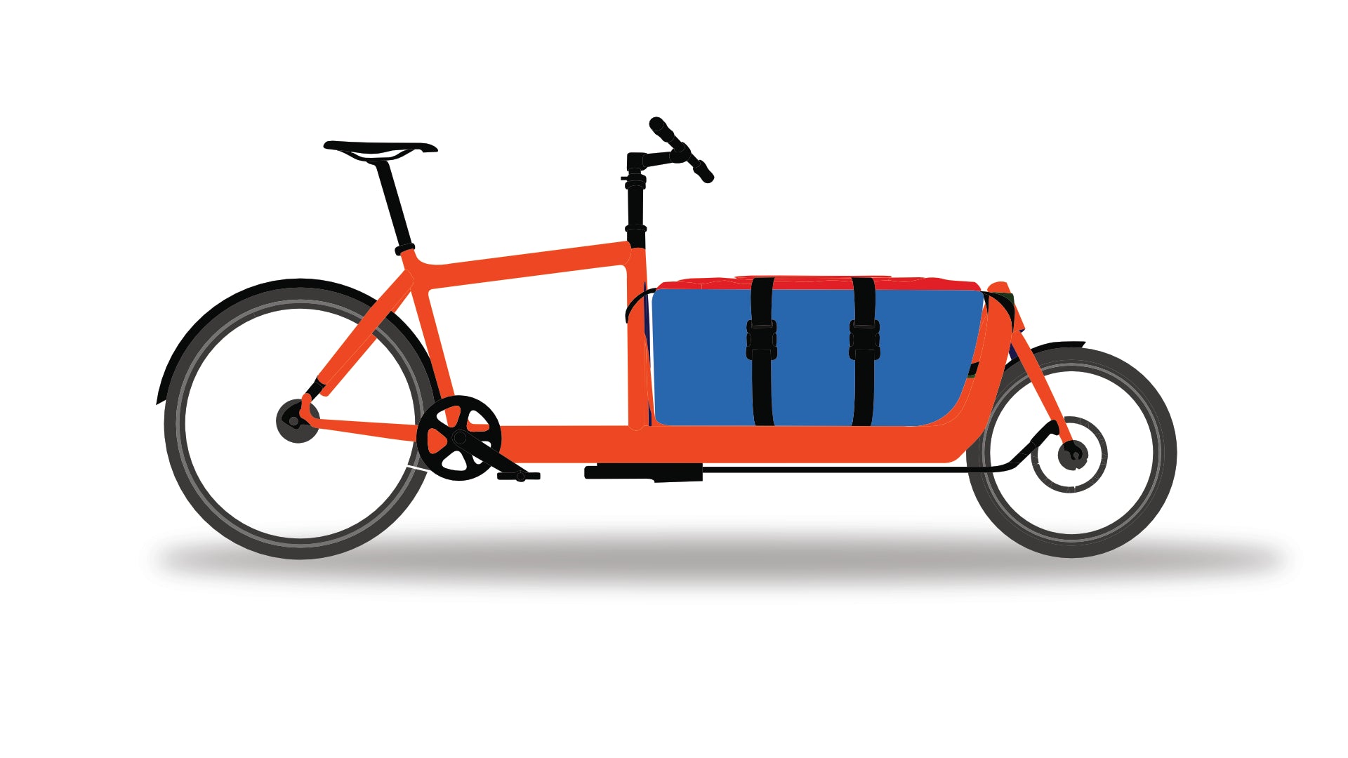 Cargo bag from Dyed in the wool with red, blue and white panels displayed on a red bullitt