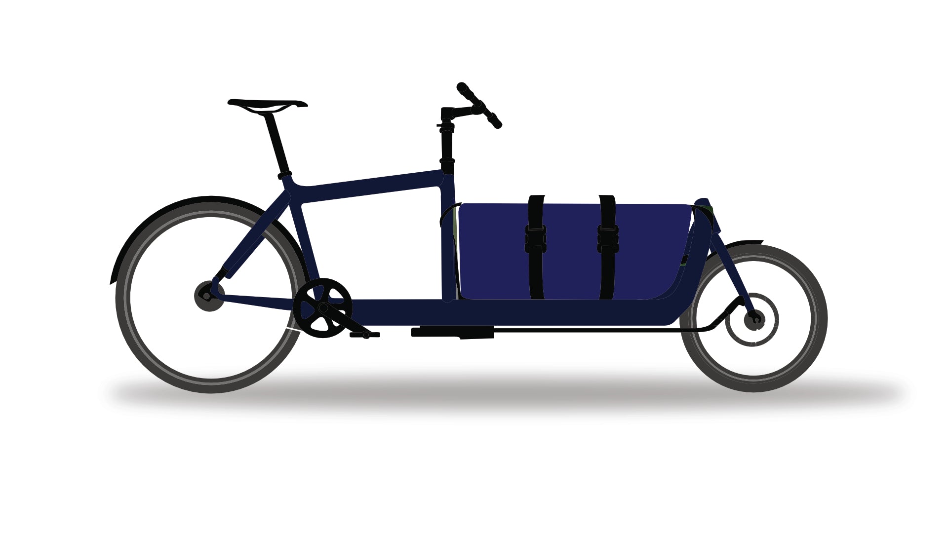 Cargo bag from Dyed in the wool with white, grey and navy blue panels displayed on a dark blue bullitt