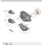 Technical drawing in exploded view of a Shimano drive unit and all it's parts. The lockring is circled in red and an arrow suggests it should be mounted on the crank on the drive side.