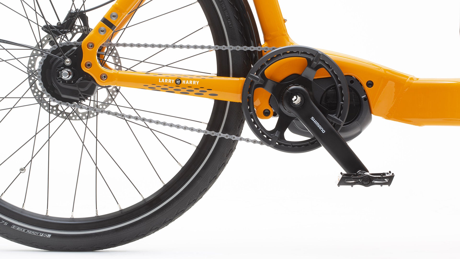 Closeup of the Nexus 5 Di2 gear group mounted on an eBullitt. It is internal gearing with chain and electronic shifting.