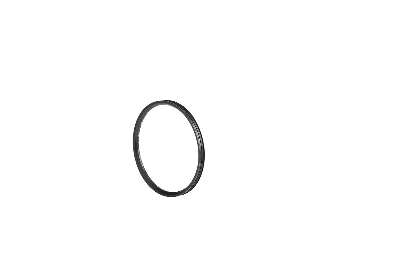 A black rim 20" standing on a white surface