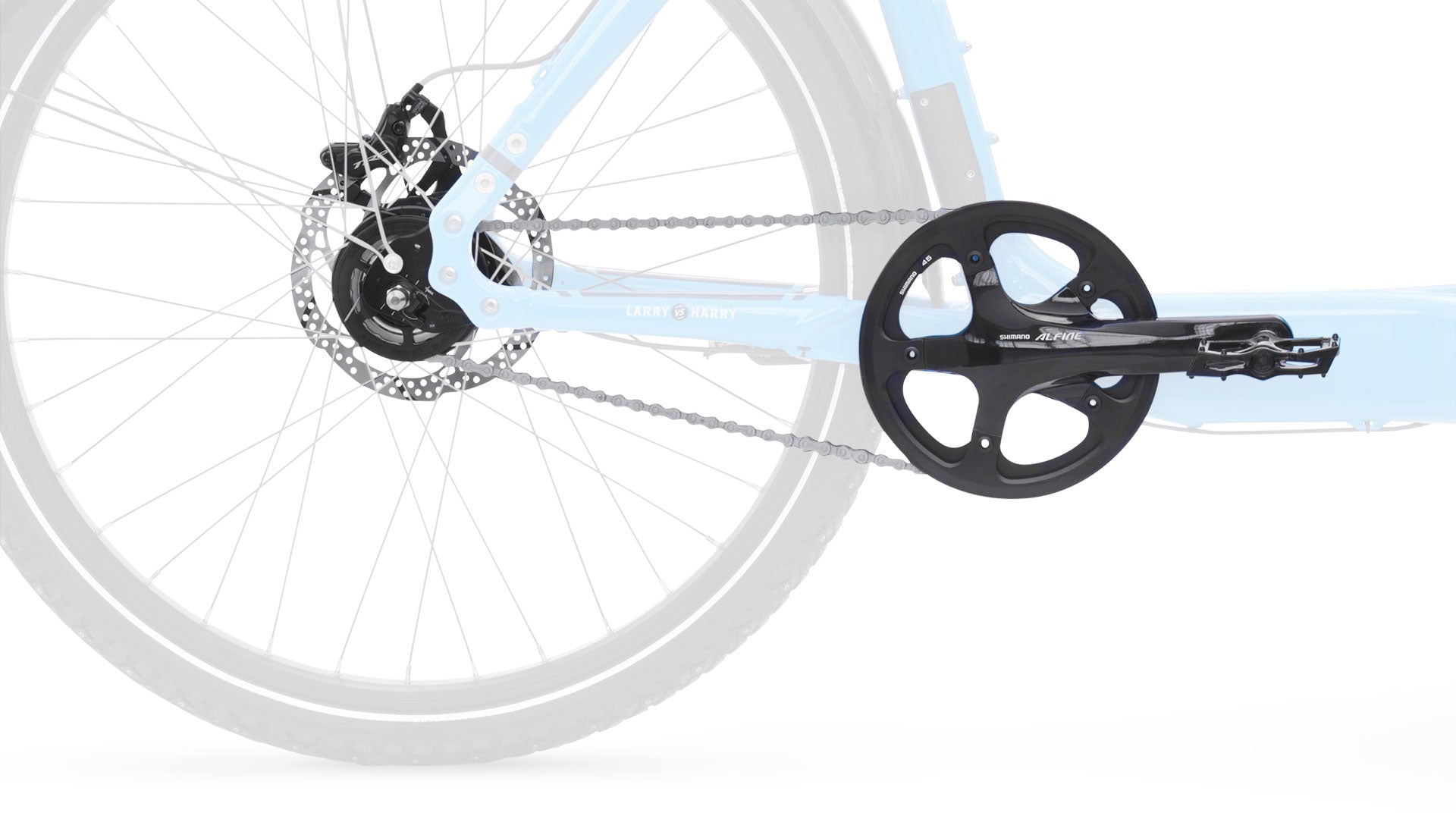 Side view of the Shimano Alfine 8 speed with dynamo front wheel, where everything but the gear is greyed out