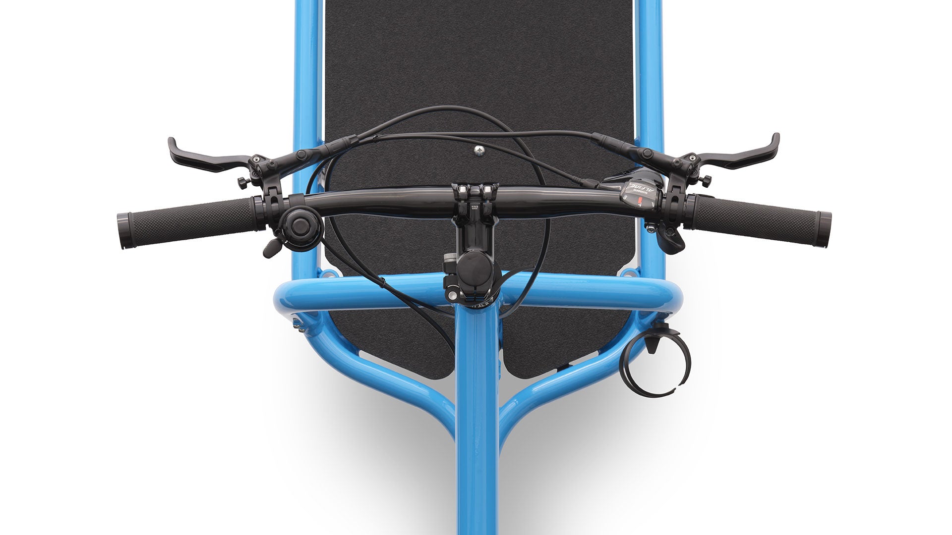 Top view of the Shimano Alfine 8 speed shifter on the right hand side of the handlebars