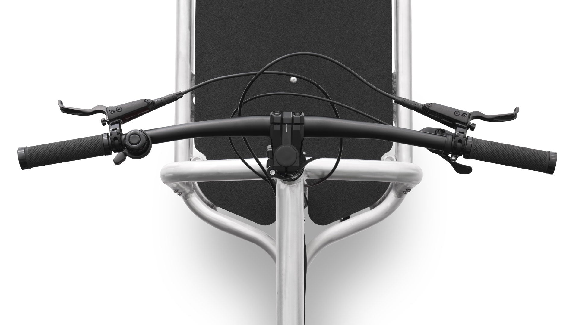 Top view of a Bullitt handlebar with the XT 12 speed shifter levers visible on the right hand side.