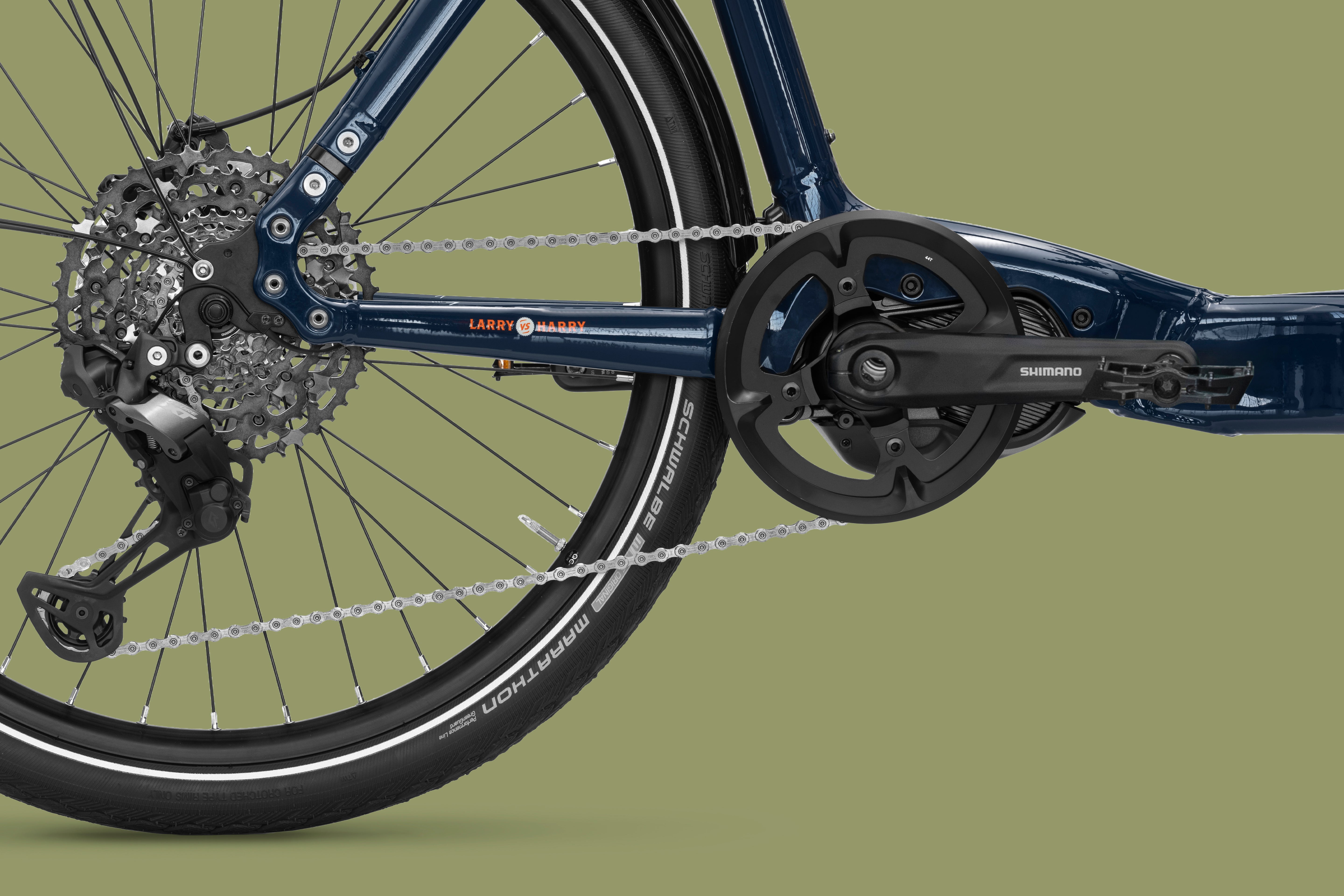 Close-up of a Bullitt cargo bike gear system on a green background