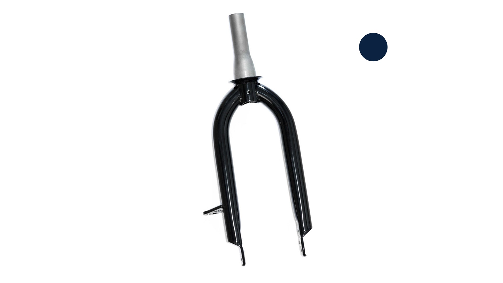 Studio picture of a Front fork with a Moondog  colored dot