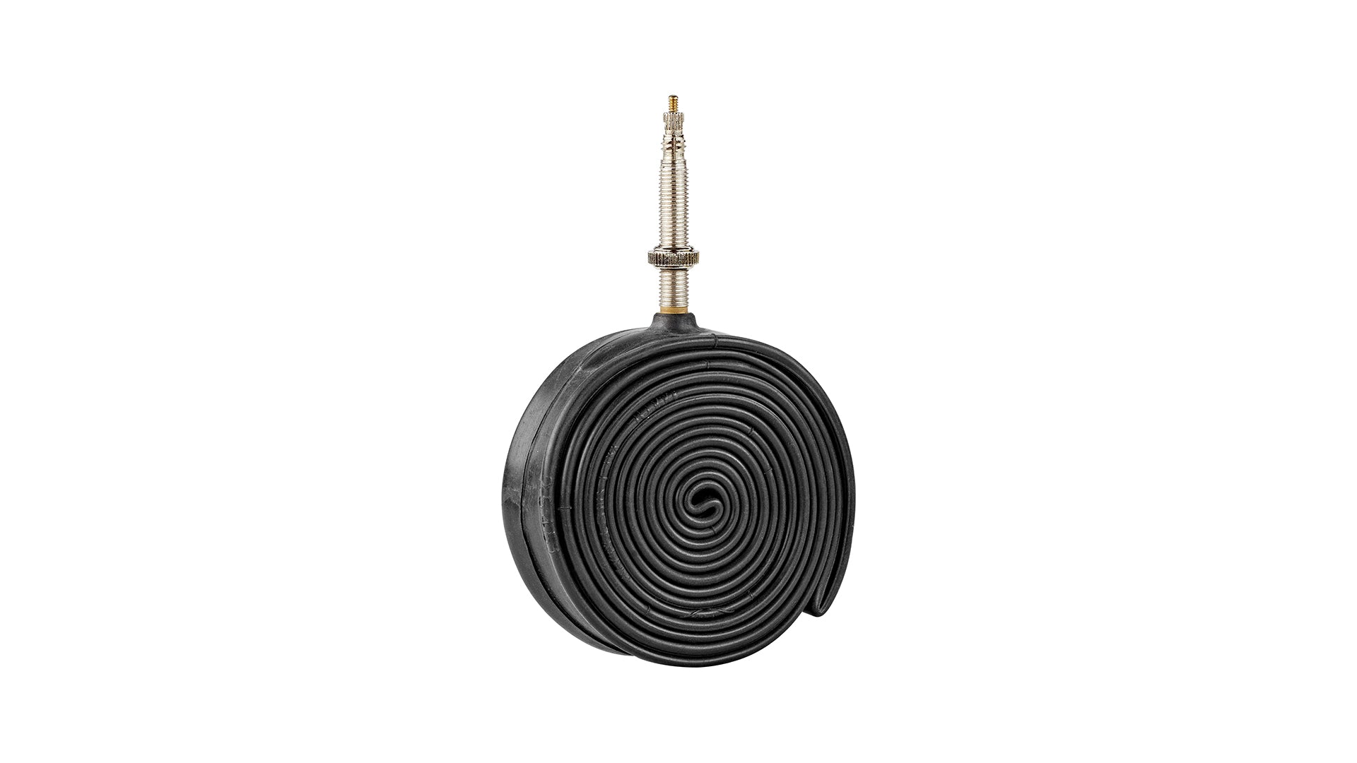 A bike inner tube rolled up, on white background