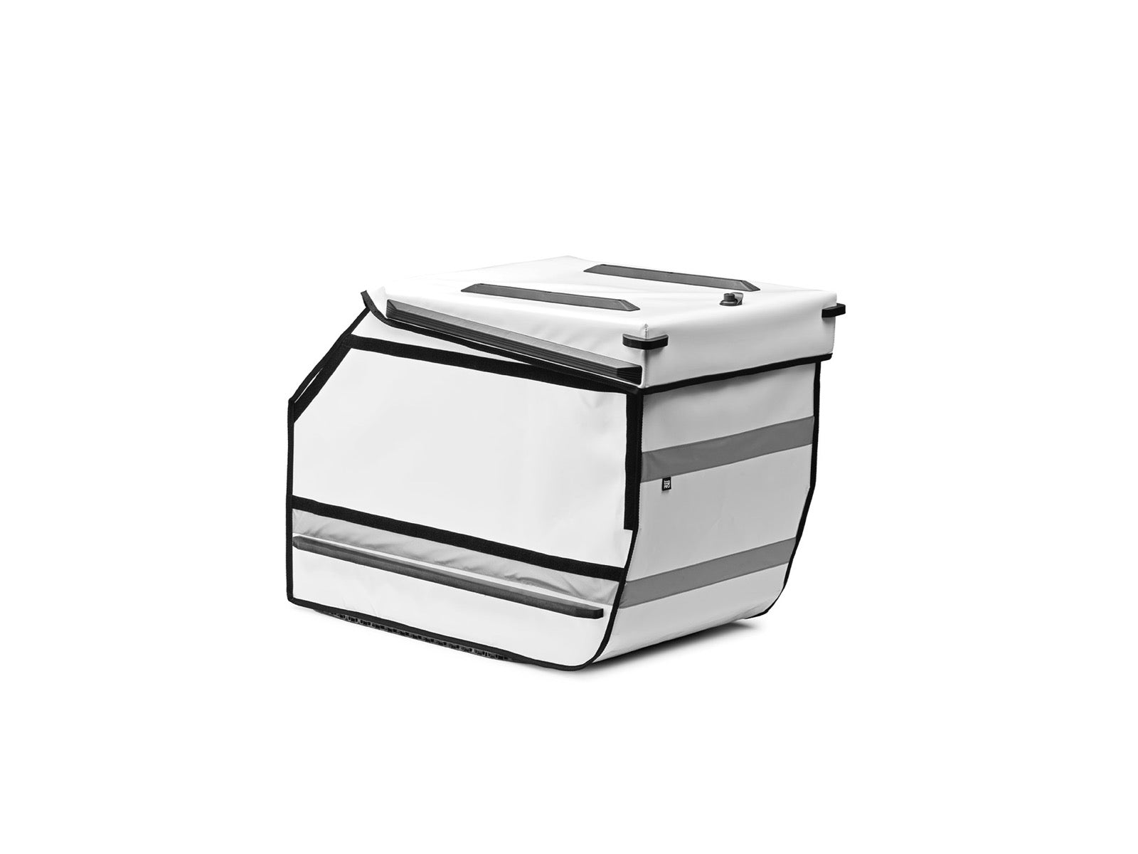 White BagPRO box for Bullitt cargo bikes, with the lid closed..