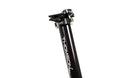 Closeup of a black seatpost. Printing on the side reads "Thomson Elite"