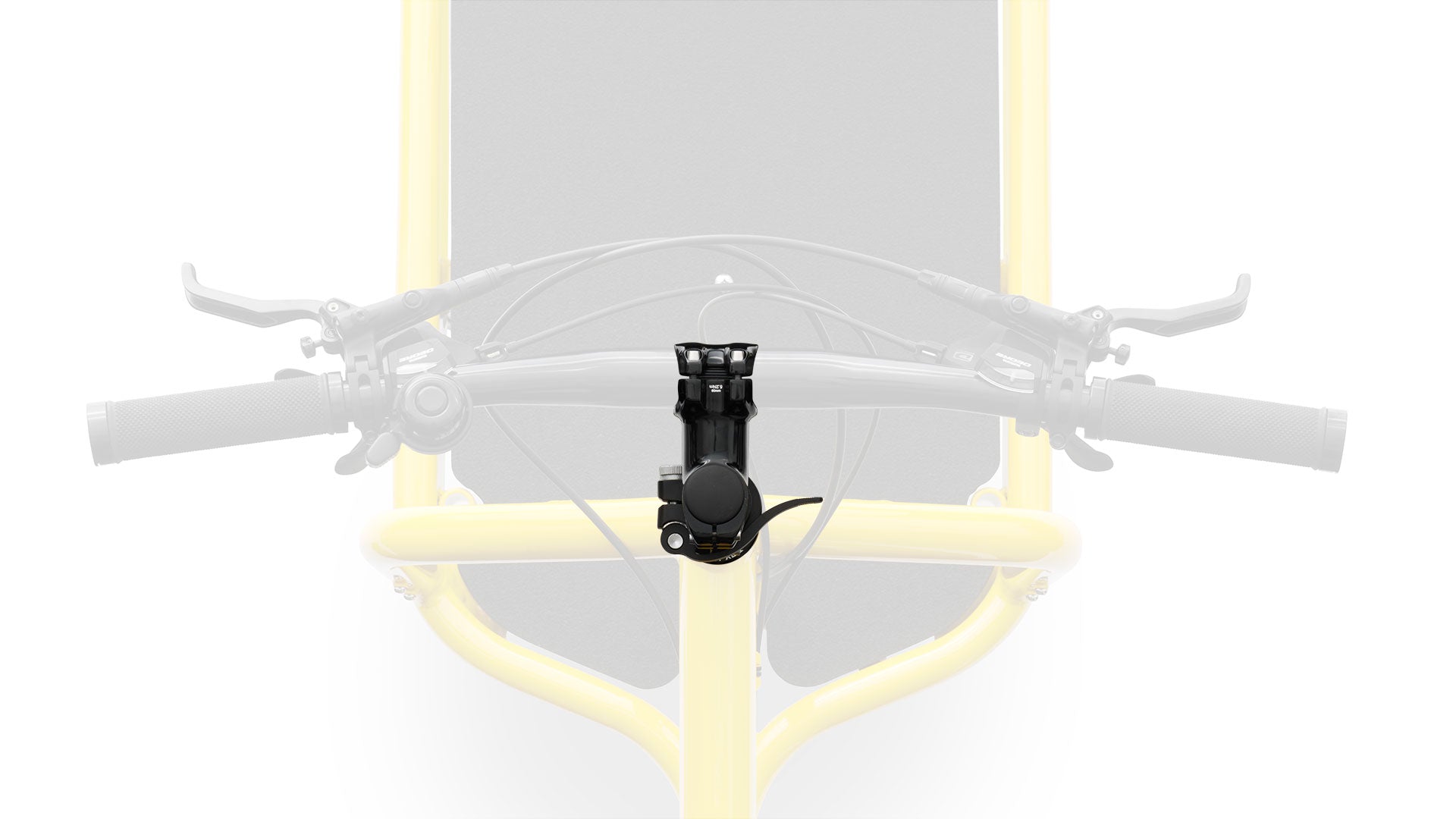 Closup of a 60 mm stem mounted on a Bullitt cargo bike, seen from above.