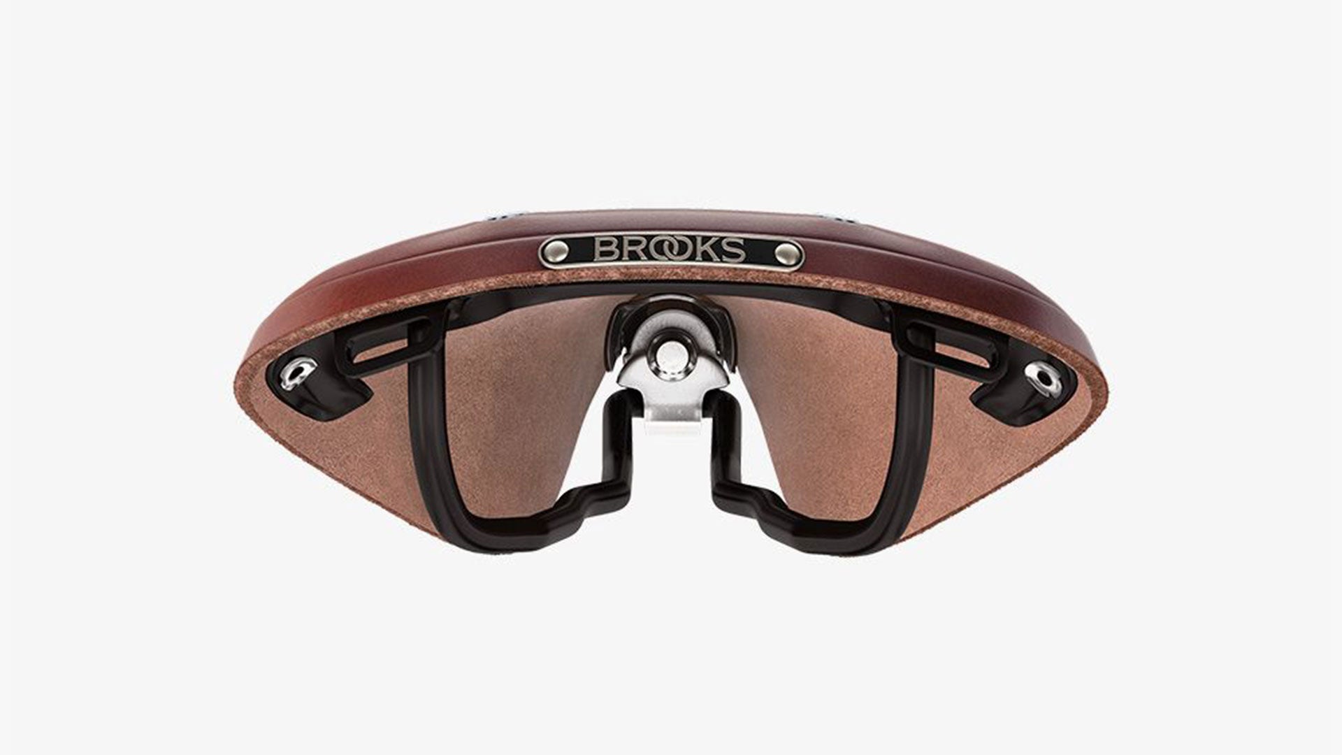 Brooks B17 brown saddle seen from the back on a white background