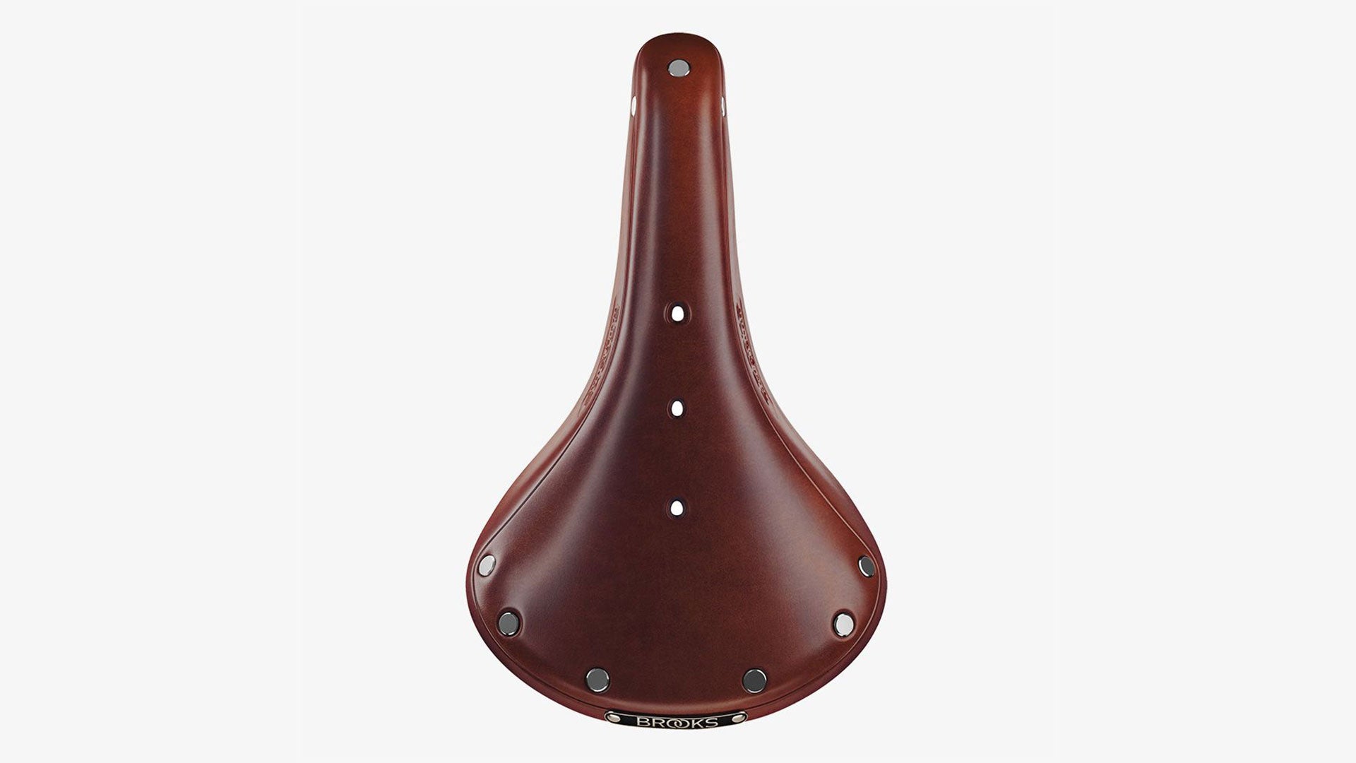 Brooks B17 brown saddle seen from the top on a white background