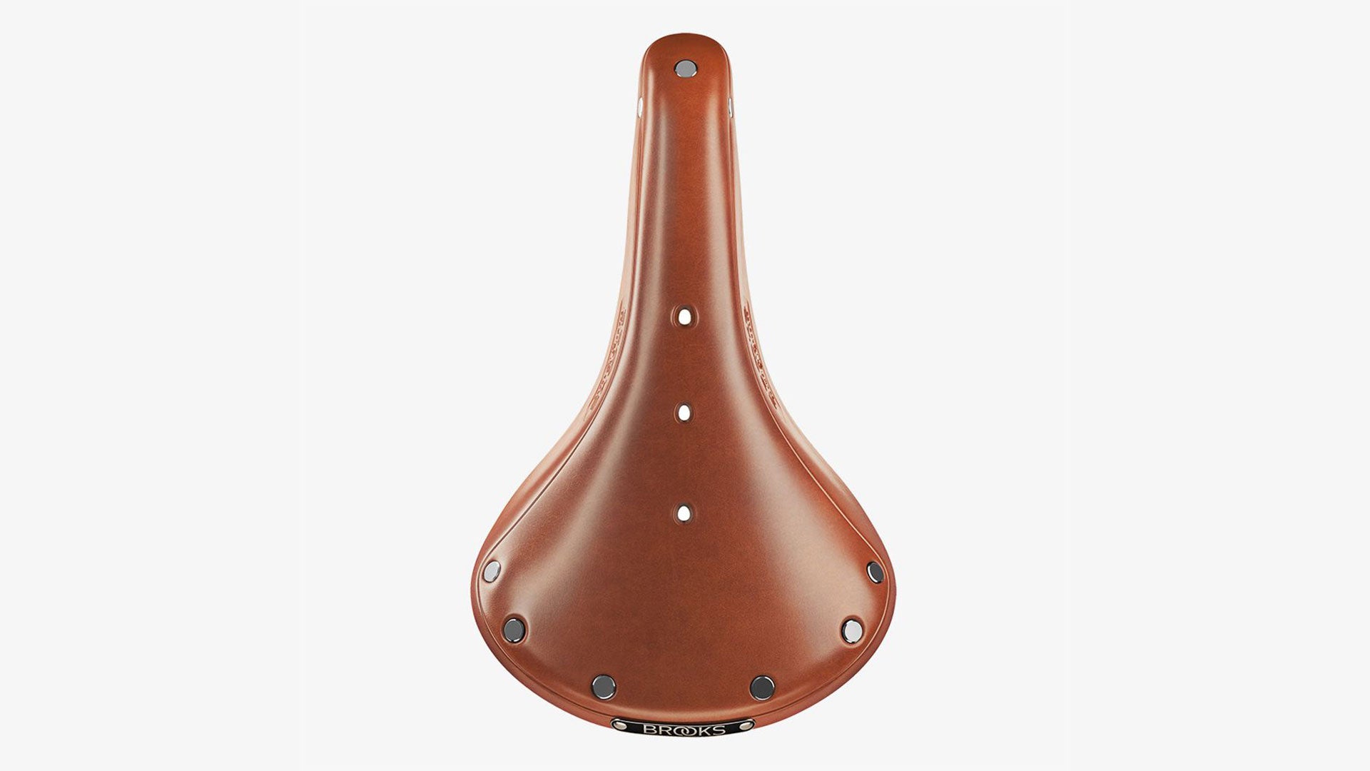 Brooks B17 honey saddle seen from the top on a white background