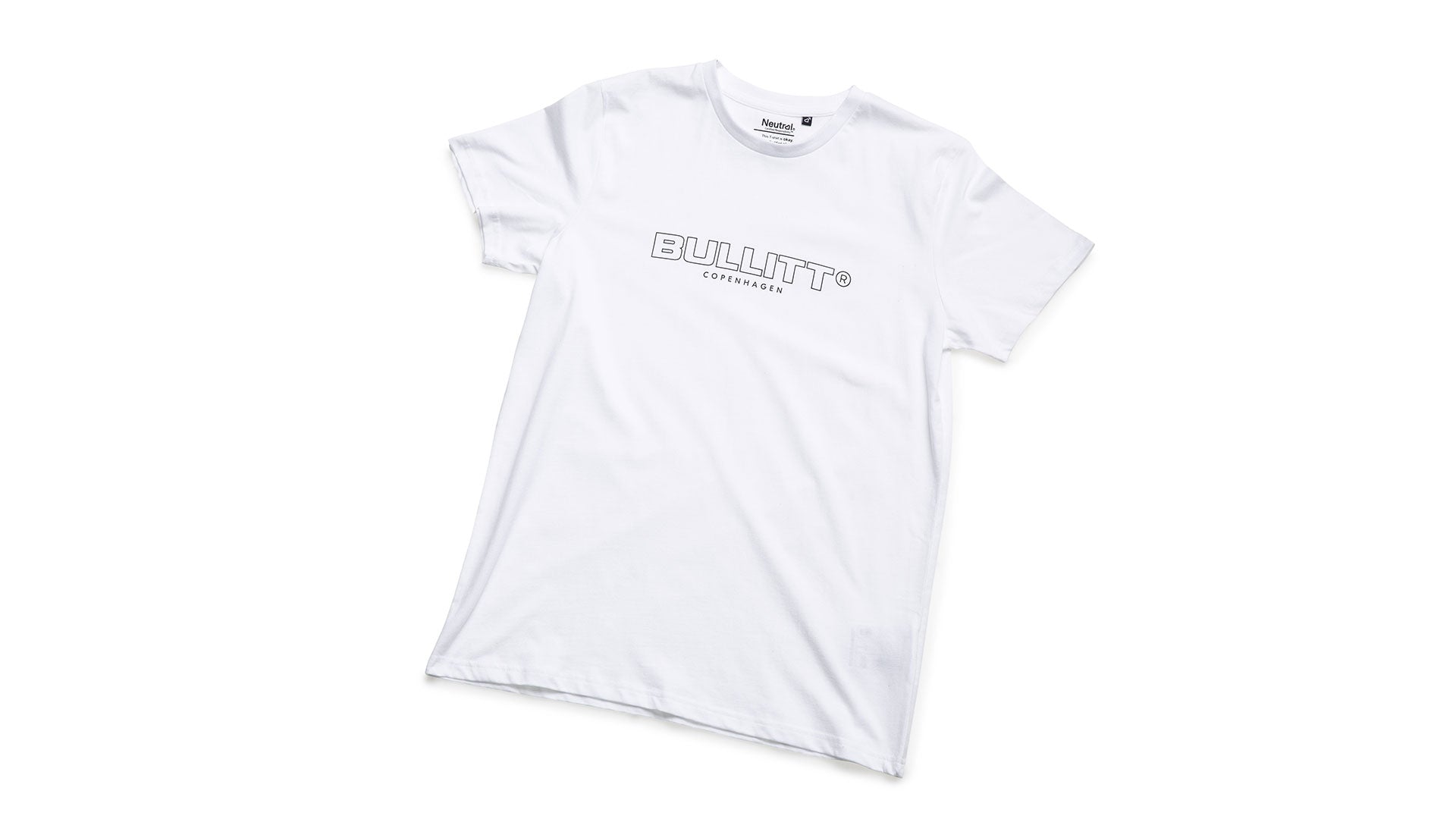White T-shirt with the bullitt logo in the center