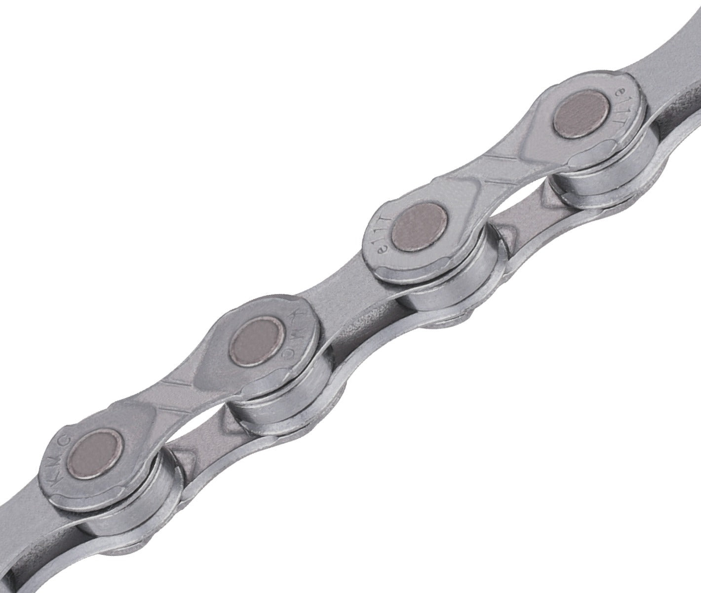 Closeup of KMC chain with the text e11T engraved