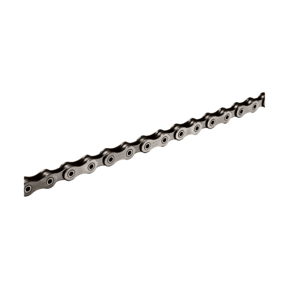 Closeup of bike chain with something engraved on each link