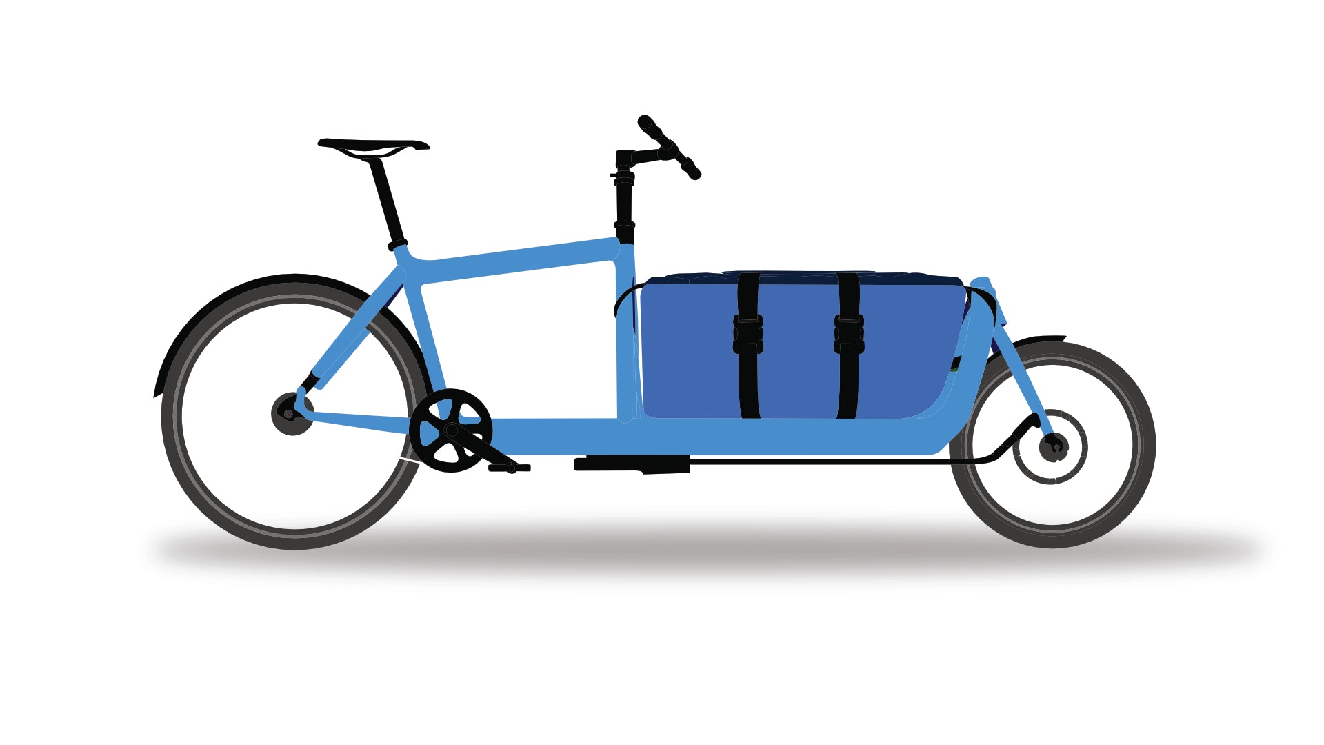 Cargo bag from Dyed in the wool with blue and dark blue panels displayed on a blue bullitt