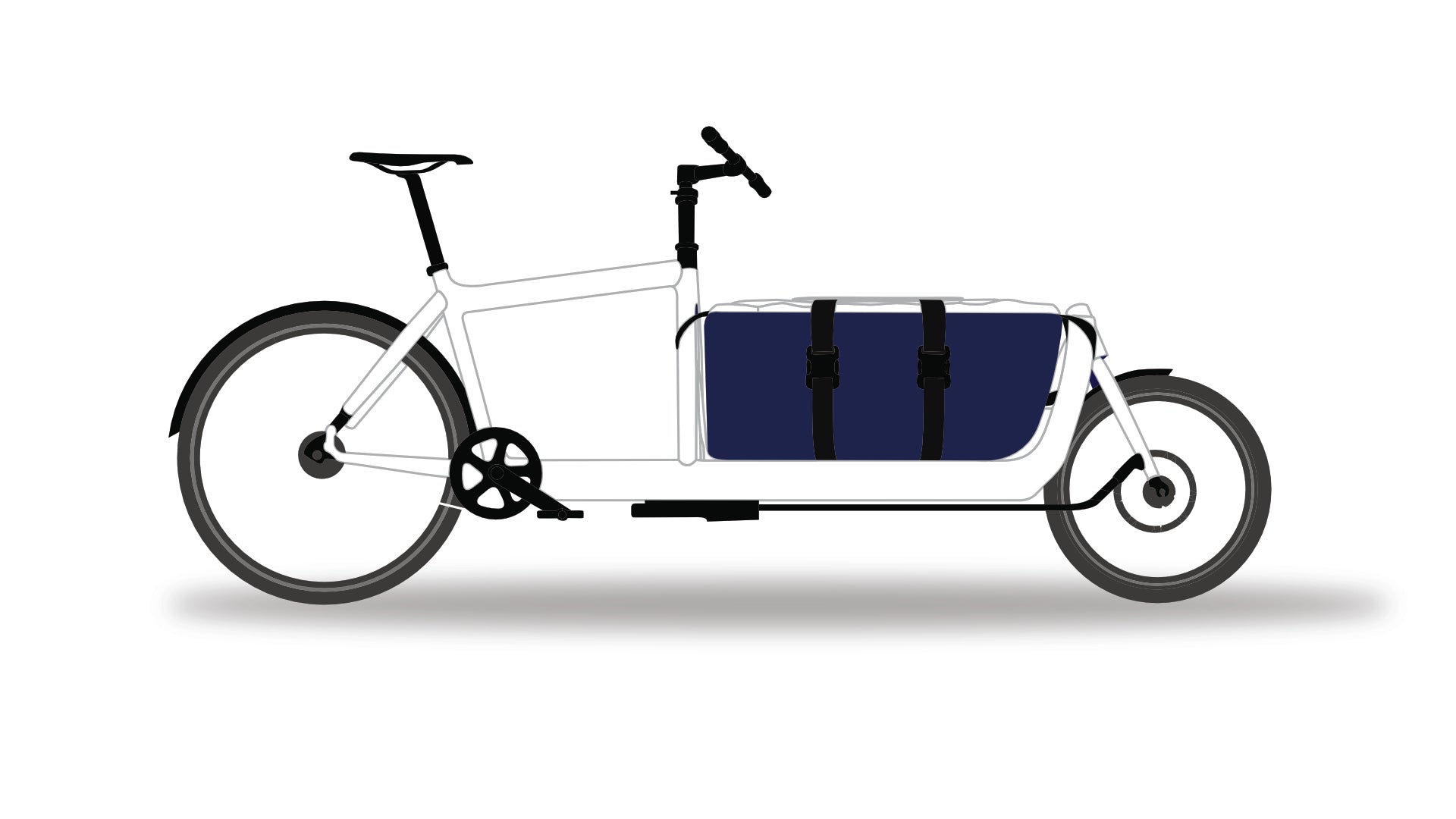 Cargo bag from Dyed in the wool with white and navy blue panels displayed on a white bullitt