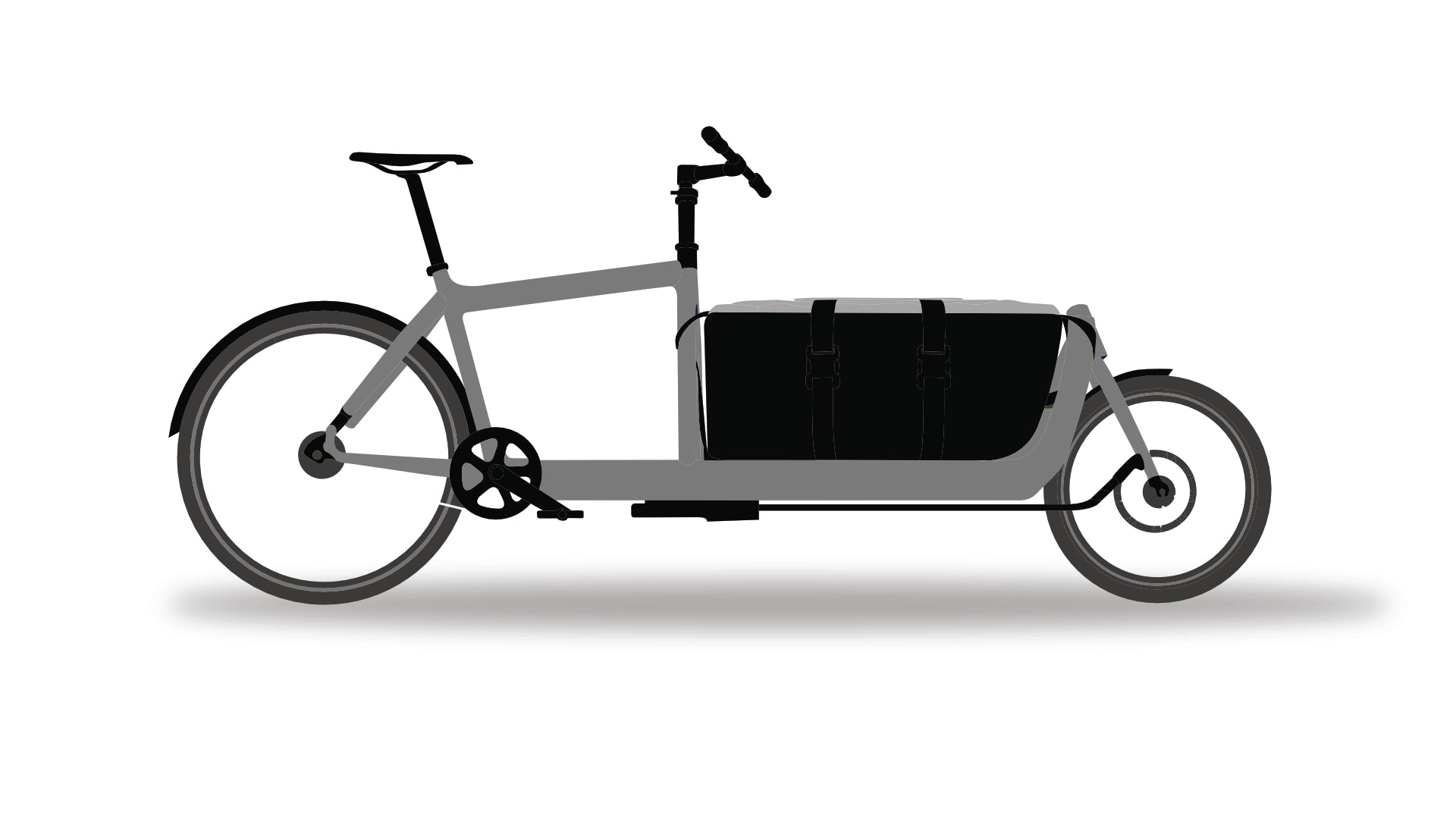 Cargo bag from Dyed in the wool with grey and black panels displayed on a raw bullitt