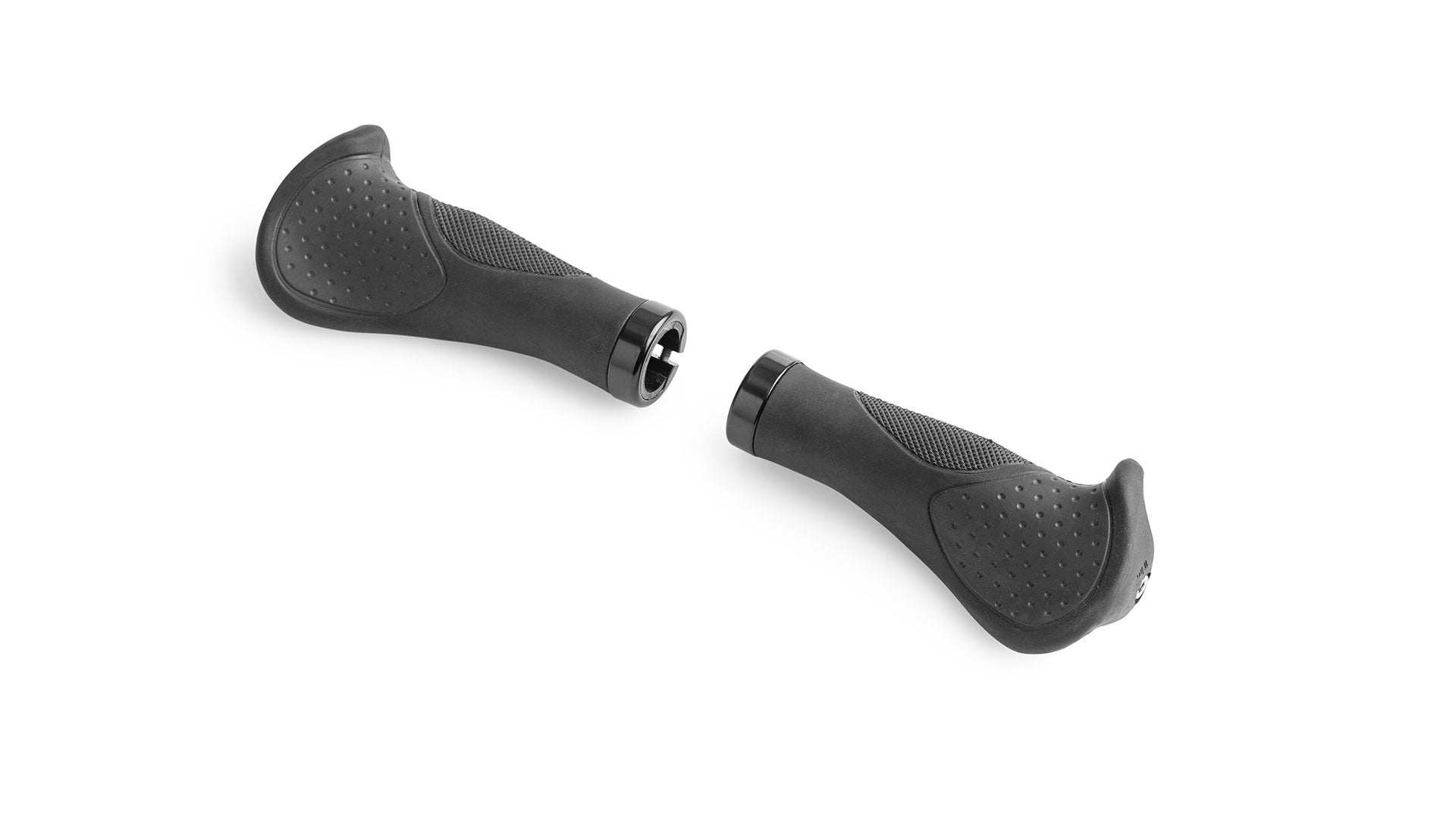 A pair of ergonomic bike grips on a white surface