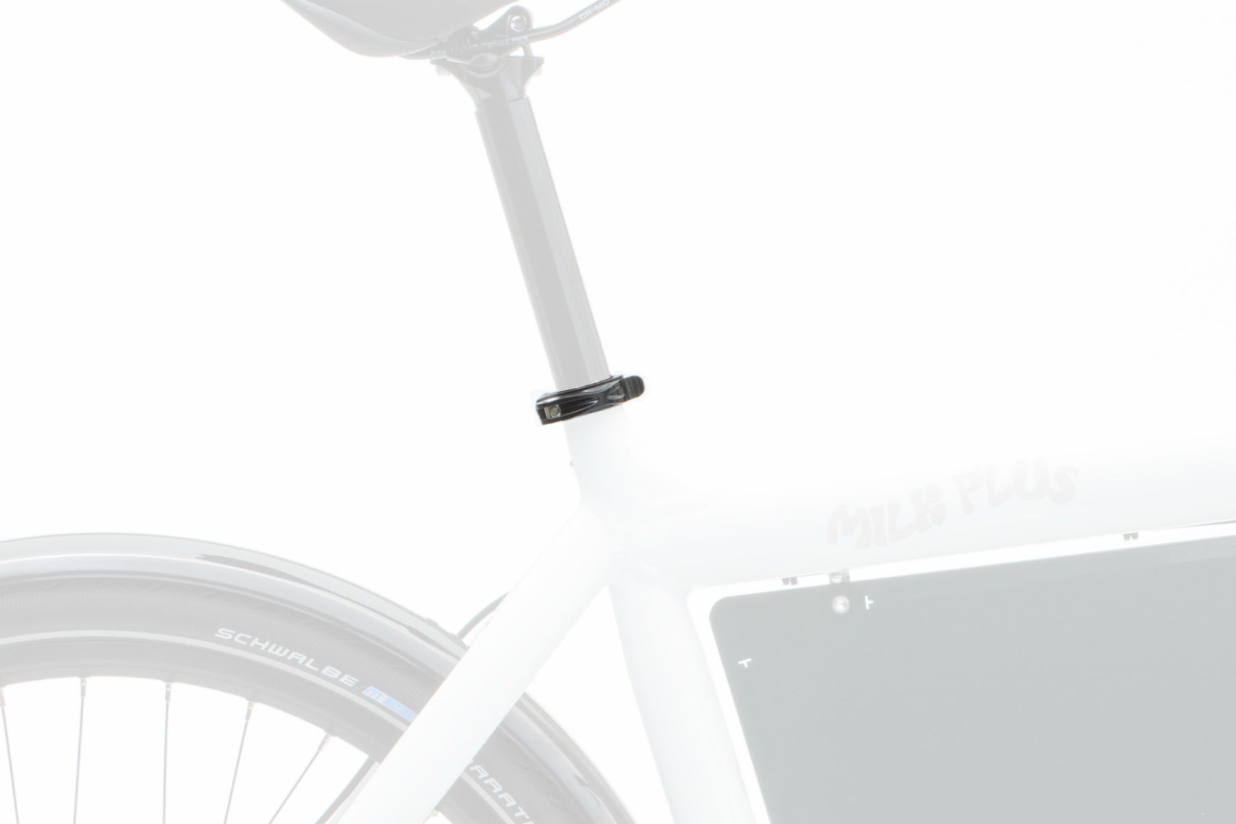 A quick release seatclamp mounted on a Bullitt cargo bike, seen from the side.