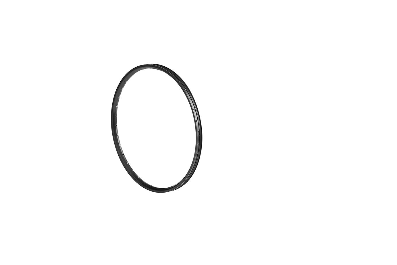 A black rim 26" standing on a white surface