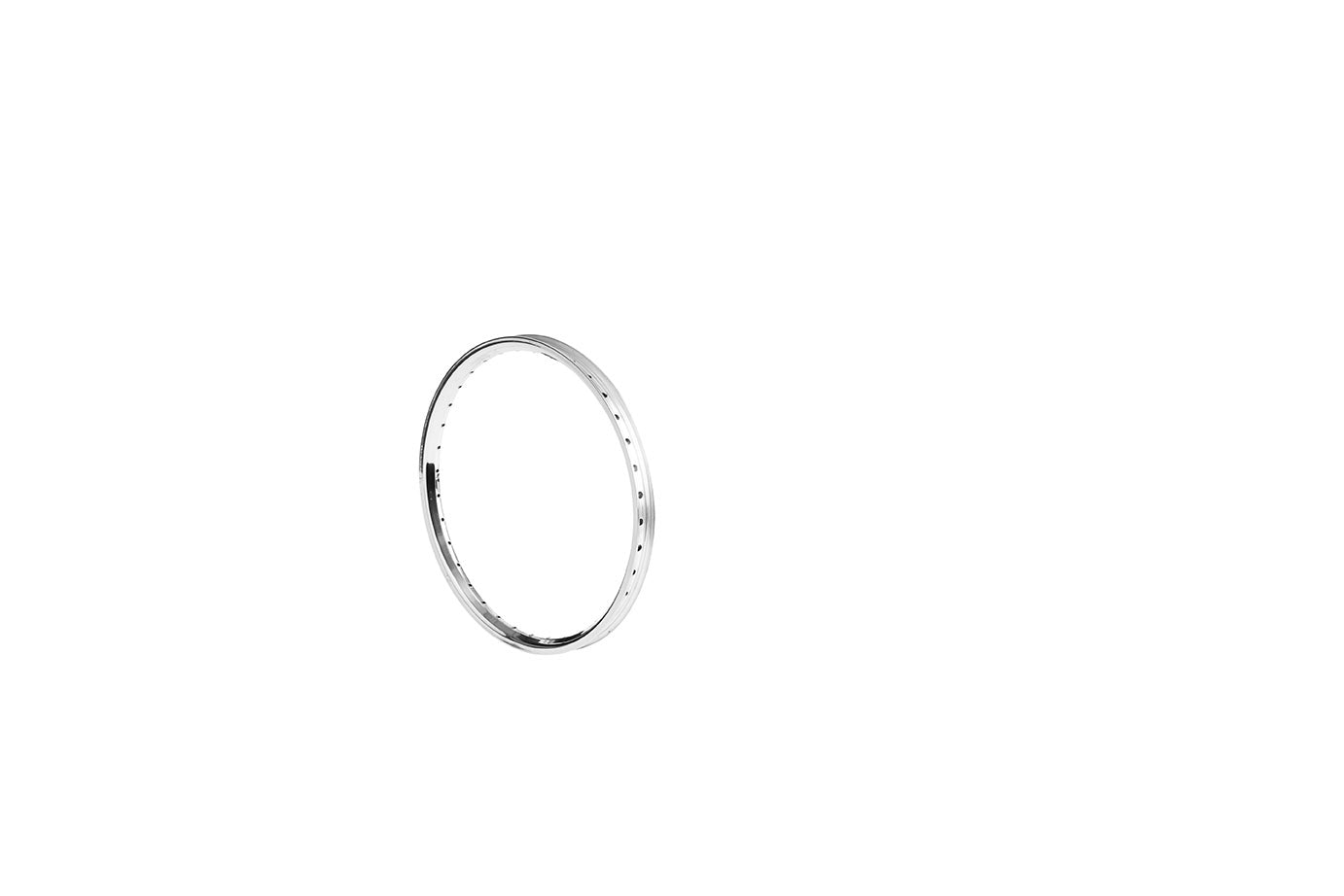 A polished silver rim 20" standing on a white surface