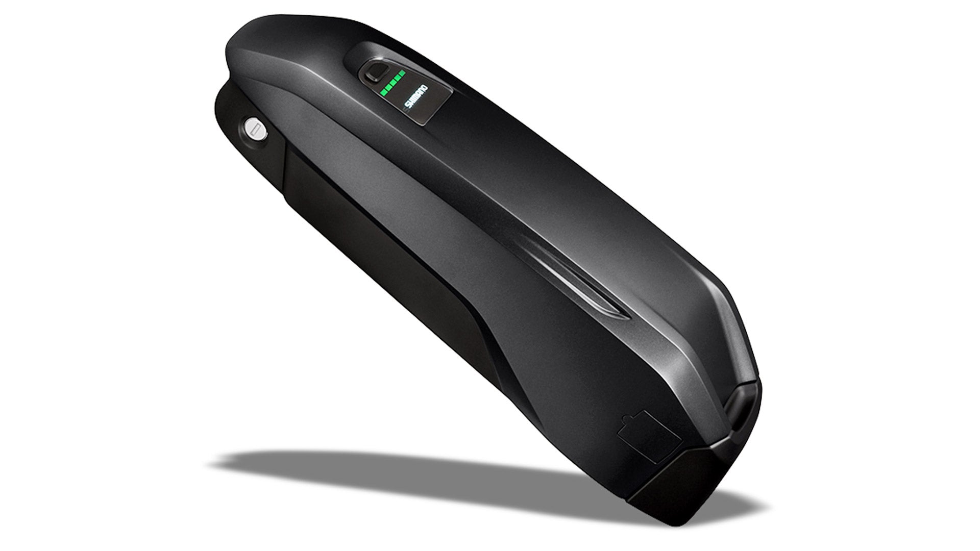 Shimano BT-E8014 or BT-E8010. 418 WH or 504 WH e-bike battery on white background