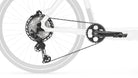 Closeup of the XT 12 speed gear group mounted on a Bullitt. It is external gearing with a single chainring in the front and 12 speed cassette.