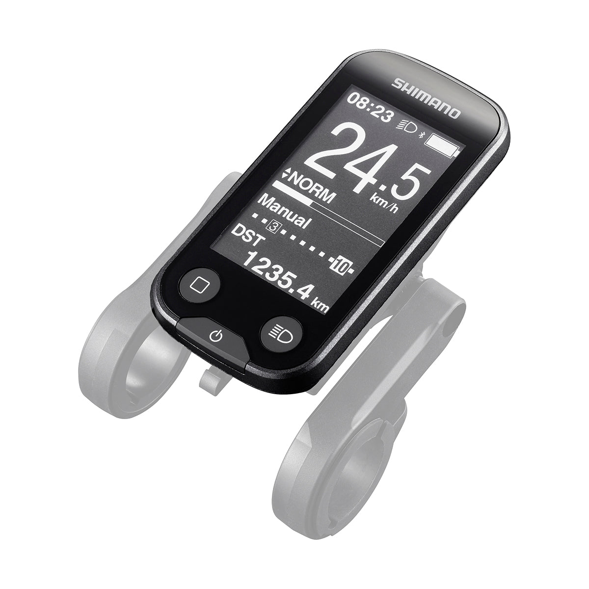 Shimano 6100 e-bike display with the handlebar mount blurred out